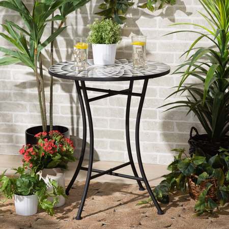 BAXTON STUDIO Callison Modern & Contemporary Black Finished Metal and Multi-Colored Glass Outdoor Dining Table 206-12128